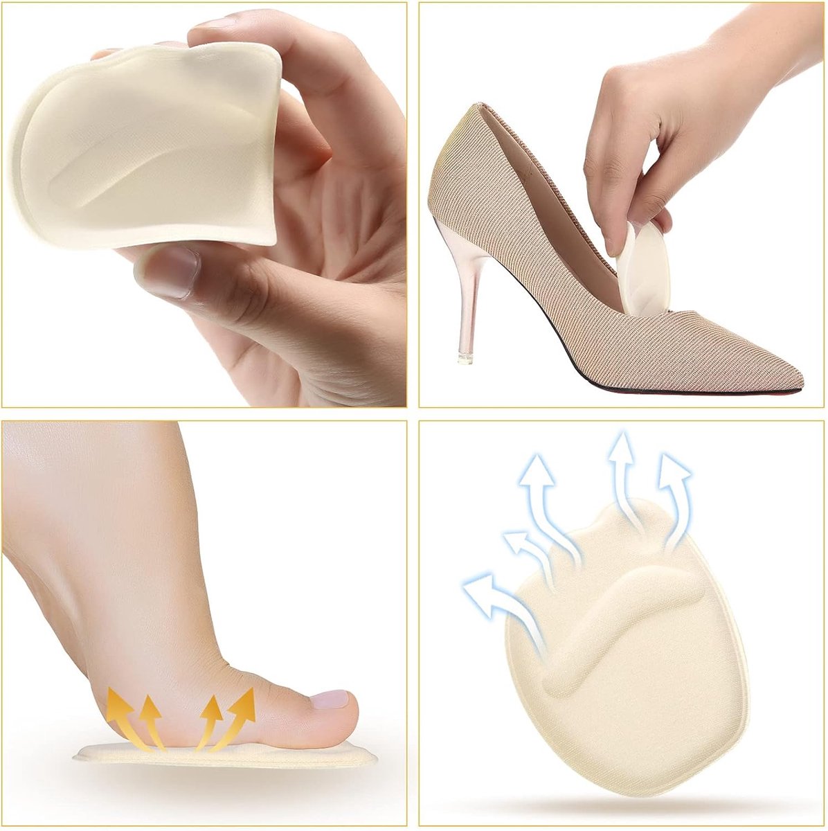 4 Paar inlegzolen voor te grote schoenen, schoenvullers, tenenvullers, schoenvullers voor losse schoenen, teeninlegzolen, schoenmaatreducer voor dames en heren, verlichting van voetpijn