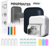 Mini Printer voor Mobiel - Standaard Afdrukresolutie (200 DPI) - Zwart-Wit Fotoprinter voor Smartphone - Mini Pocket Printer - Mini Printer Incl.1 Harde Etui + 13 Rollen Papier (Sticker, Normaal, Kleur) + 5 Pennen - Pocket Printer Smartphone