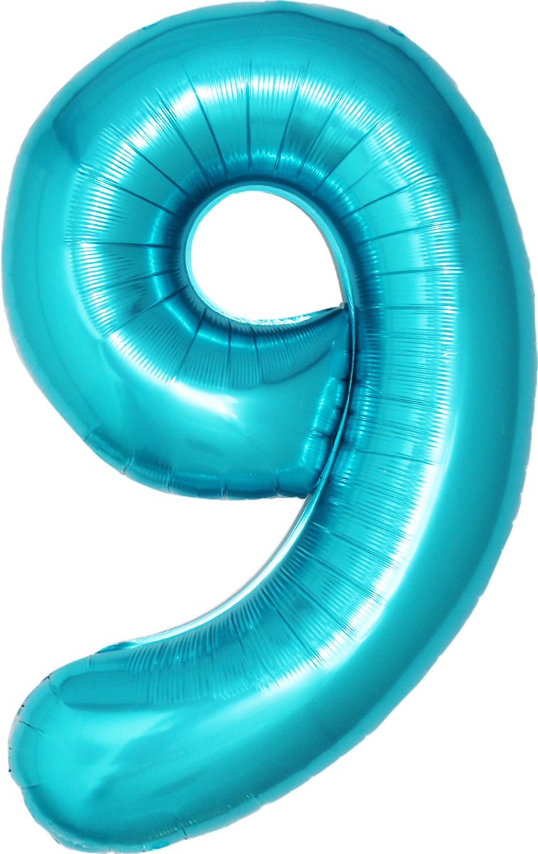 Folie Ballon Cijfer 9 Jaar Cijferballon Feest Versiering Folieballon Verjaardag Versiering Blauw XL 86Cm Met Rietje