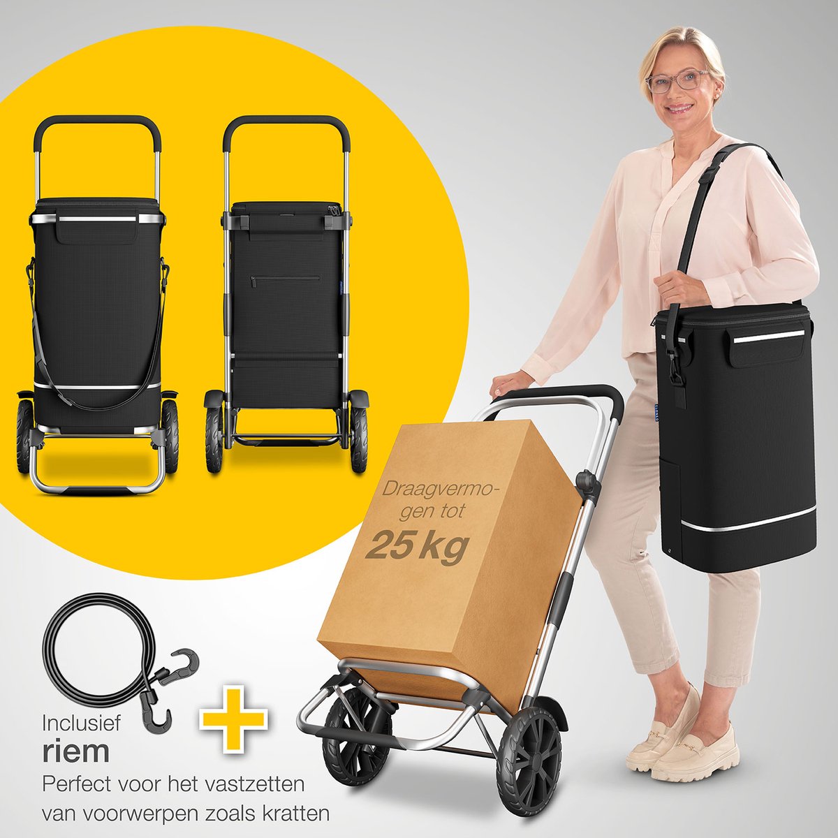 Chariot De Courses Pliable ELONEO - 3-en-1 : Diable, Caddie Et Sac Bandoulière - 43L Avec Compartiment Isotherme - Léger, Pratique Pour Marché, Transport - 9