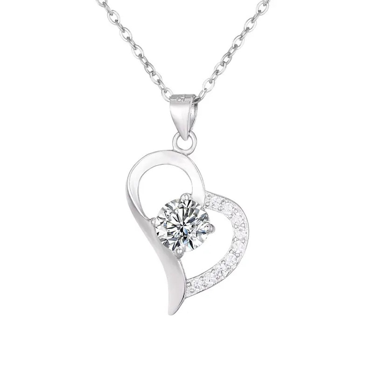 925 Sterling Zilveren Hart Ketting – Zirkonia Hanger, Elegante en Tijdloze Look