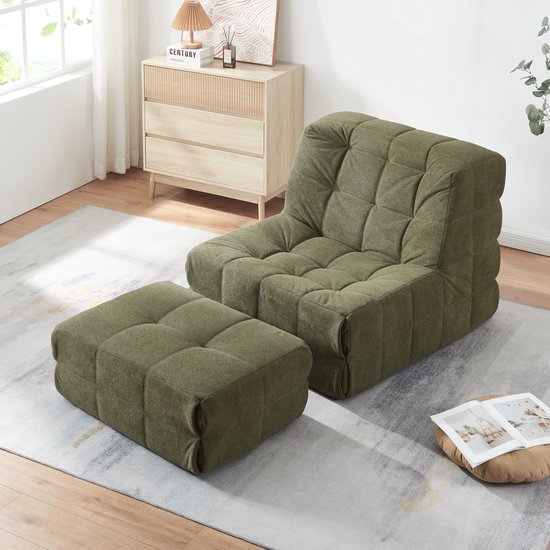 Fauteuil met voetenbank Koskyvn groen [en.casa]