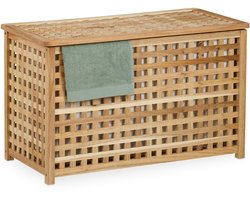 wasmand met deksel - 90 l - met waszak - walnotenhout - 47x78x48 cm