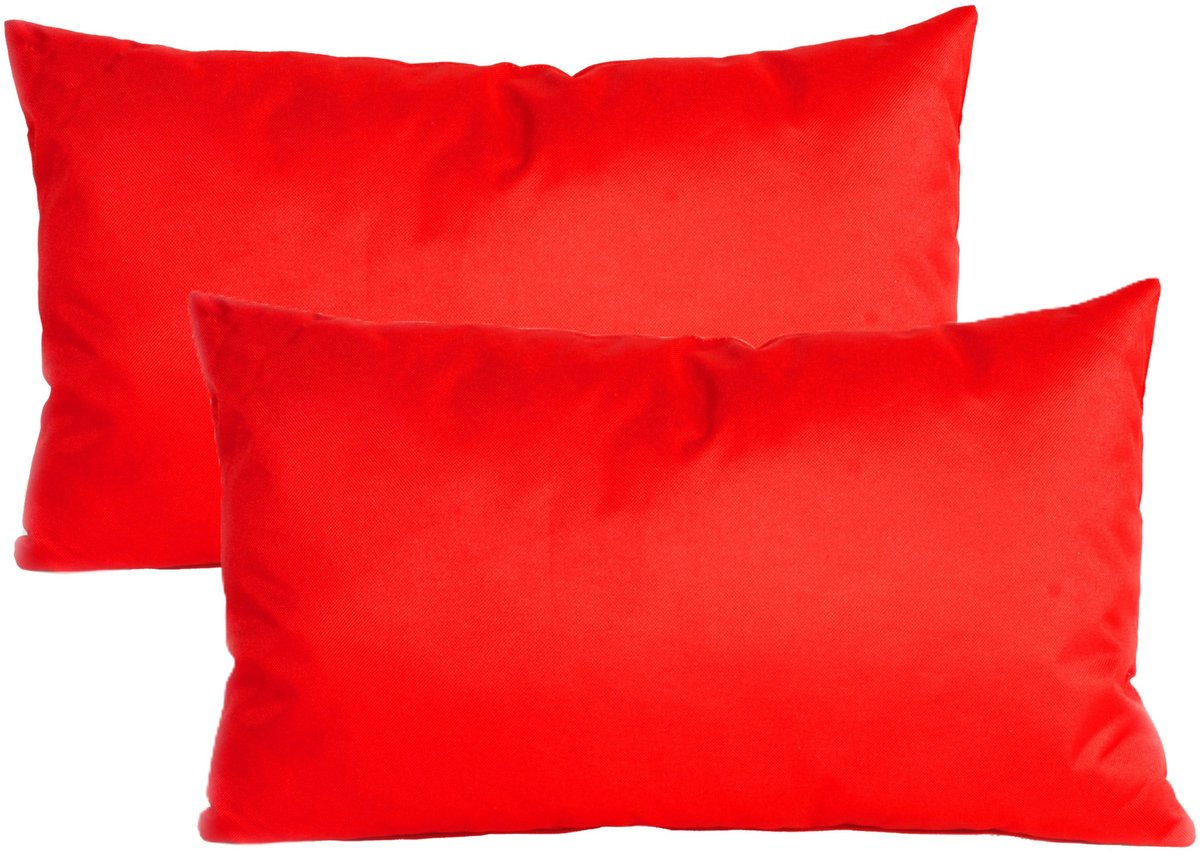 Anna's collection Buiten of tuin sier kussens - 2x - rood - 30 x 50 cm - binnen/buiten - zitkussens tuinbank