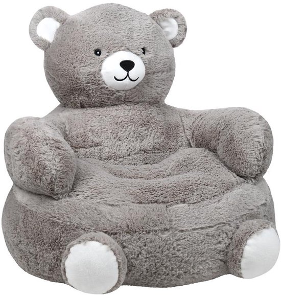 Pouf en tissu et textile pour s'asseoir Ours en peluche - gris - D45 x H45 cm - chaise d'appoint pour enfant - polyester - mobilier d'assise