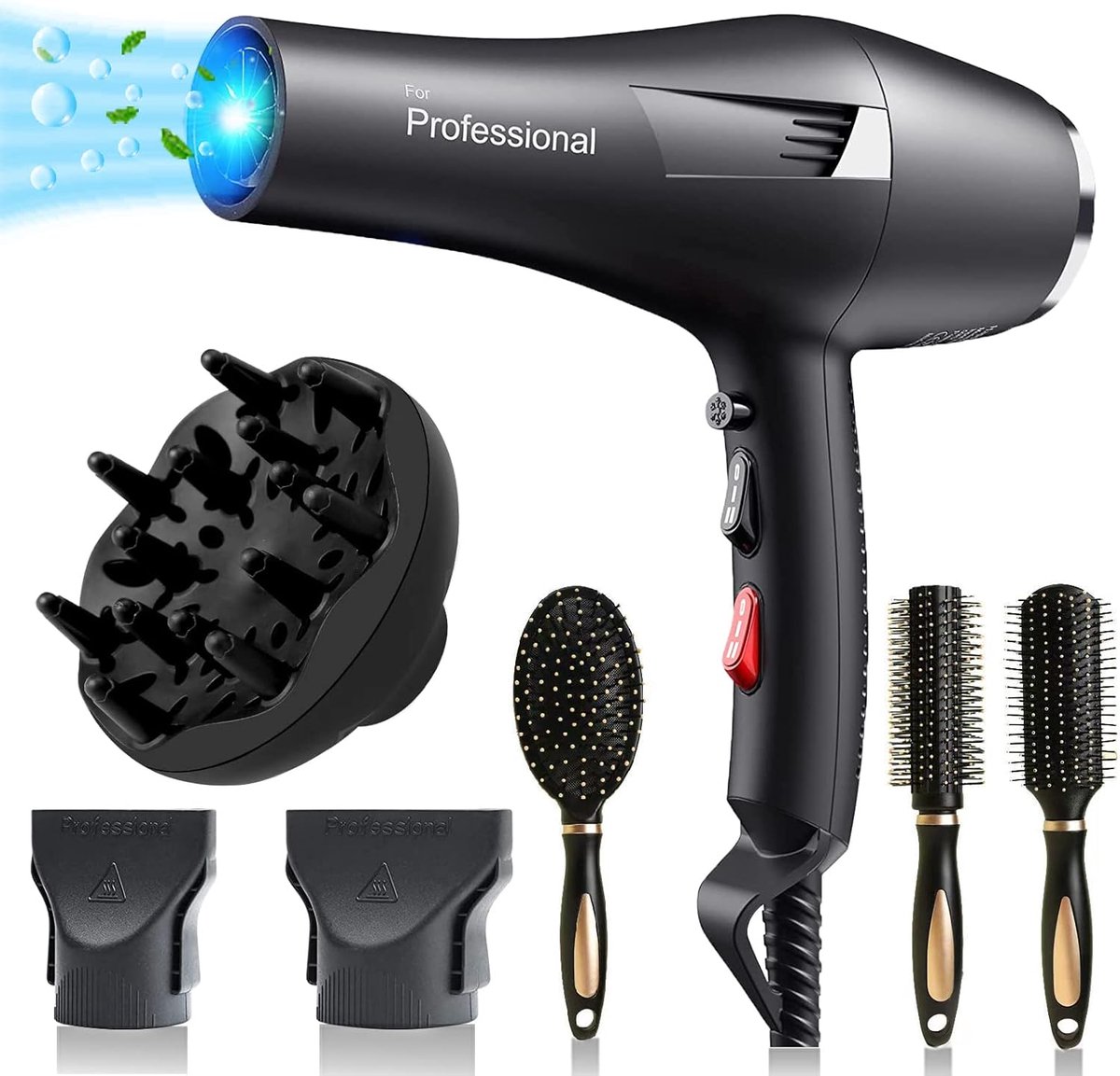 Professionele Haardroger 2400W met Diffuser en Stylingtools - Sneldrogend, Ionen Technologie, Voor Thuis en Kapsalon