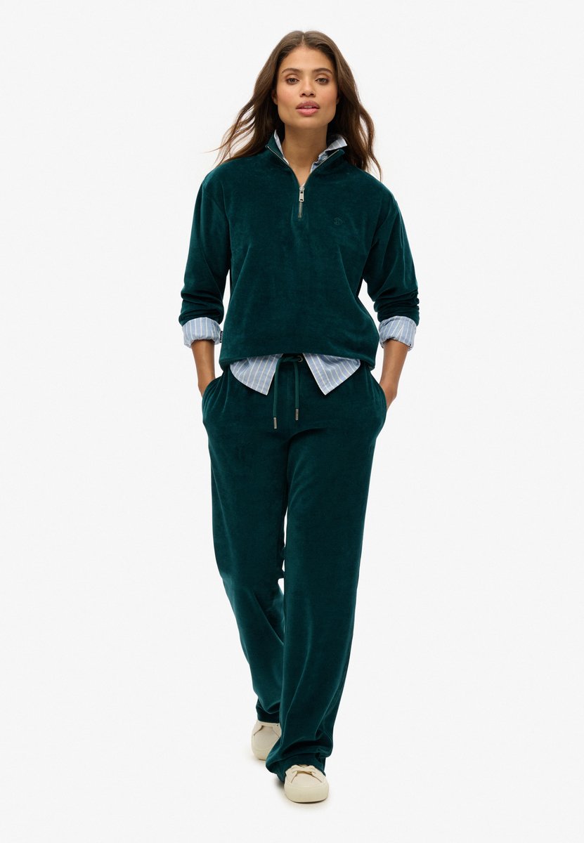 Superdry Velours joggingbroek met wijde pijpen Dames Broeken Groen