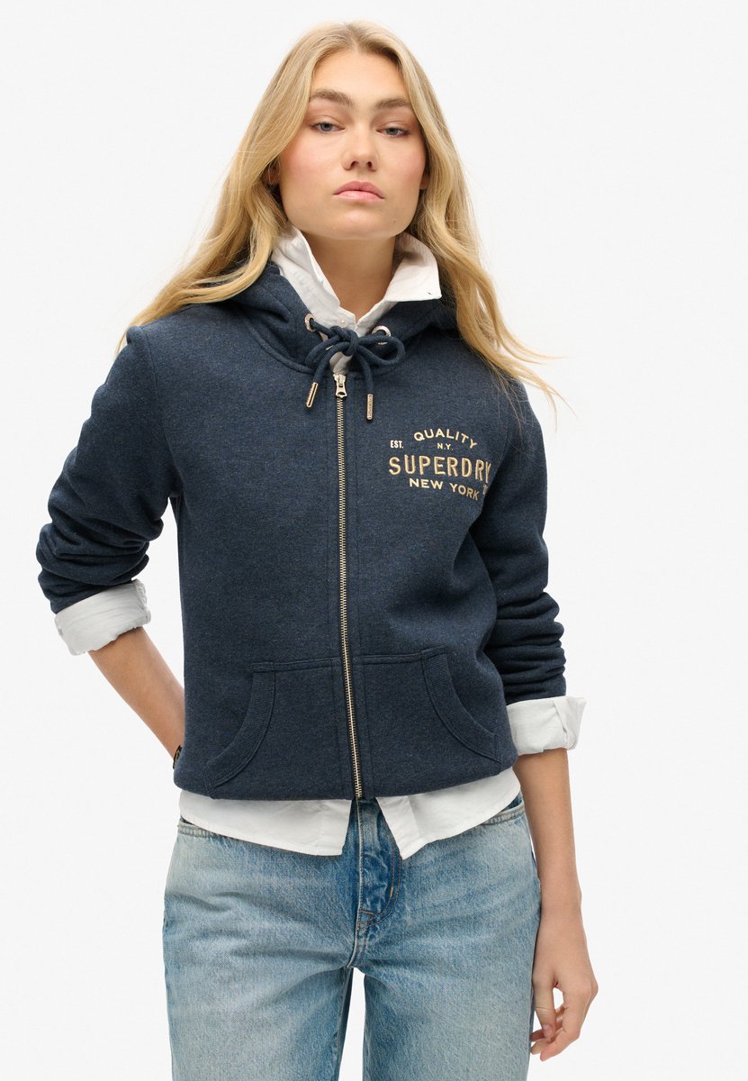 Superdry Luxe hoodie met metallic logo en rits Dames Hoodies Marineblauw