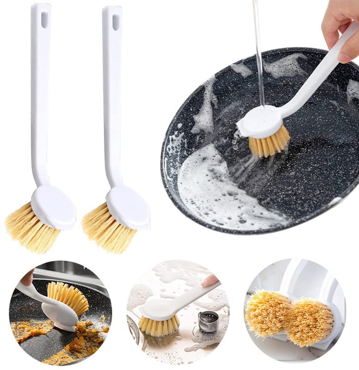 My Ninki ® Efficiënte Keukenreinigingsset met Ergonomische Lange Handgreep, Geschikt voor Diverse Oppervlakken, 2 Stuks, Wit