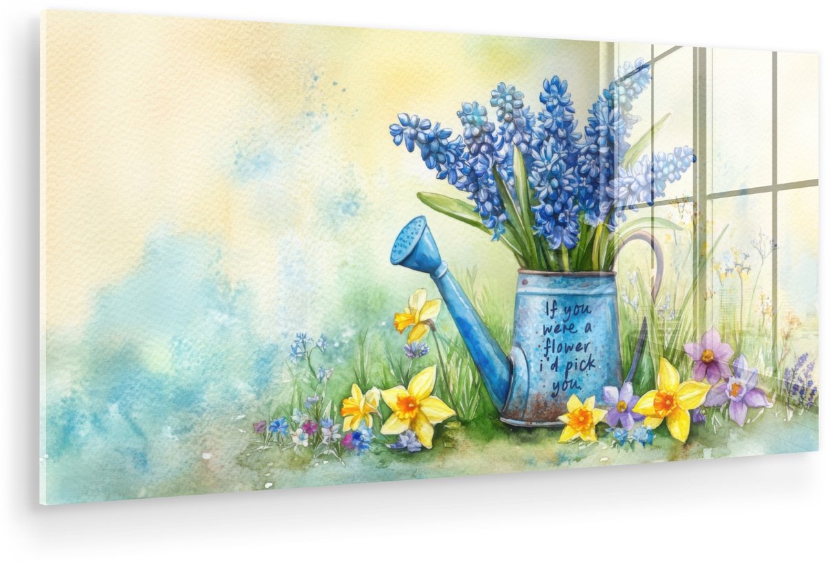 MuchoWow® Glasschilderij 120x60 cm - Schilderij acrylglas - Lavendelbloemen - Quote - Giet
