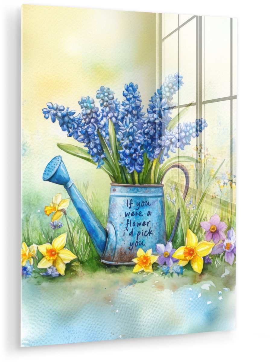 MuchoWow® Glasschilderij 90x120 cm - Schilderij acrylglas - Lavendelbloemen - Quote - Giet