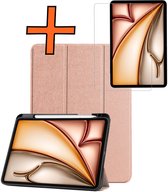 Hoes Geschikt voor iPad Air 2025 (13 inch) Hoes Tri-fold Tablet Hoesje Case Met Uitsparing Geschikt voor Apple Pencil Met Screenprotector - Hoesje Geschikt voor iPad Air M3 (13 inch) Hoesje Hardcover Bookcase - Rosé goud