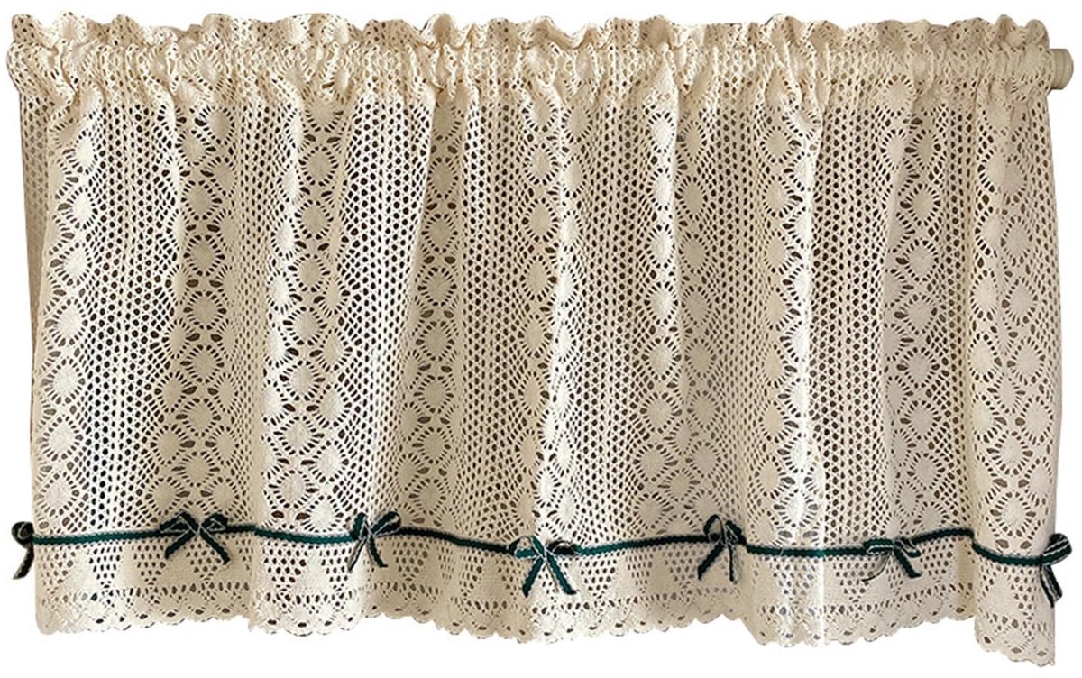 My Ninki ® Landelijke Stijl Gehaakt Bloemenpatroon Vitrage voor Keuken, Deur en Klein Raam beige