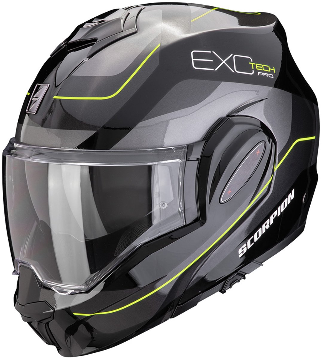 Scorpion Exo-Tech Evo Pro Commuta Zwart-Zilver-Geel Systeemhelm - Helm