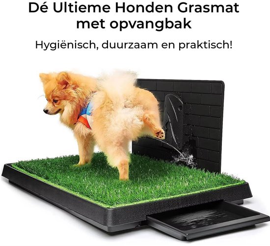 Toilet voor honden. Grasmat met grote opvangbak, herbruikbare (duurzaam) puppy trainingsmat / zindelijkheidstraining met plasbarrière voor reutjes, kunstgrasveld voor binnen en buiten van kunstgras.