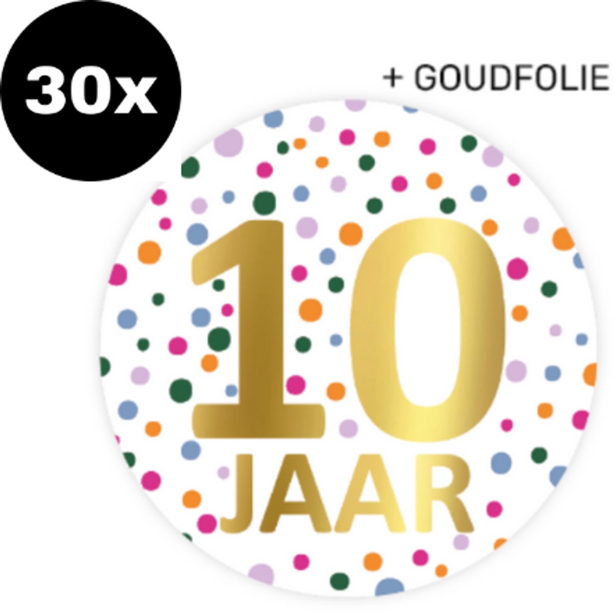 30x ZOETTT Sluitsticker Hoera 10 jaar! | Confetti | 50 mm | Traktatiesticker Hoera | Cadeausticker | Sluitzegel | Sluitsticker | Traktatie - Verjaardag - Feest | Kinder traktatie