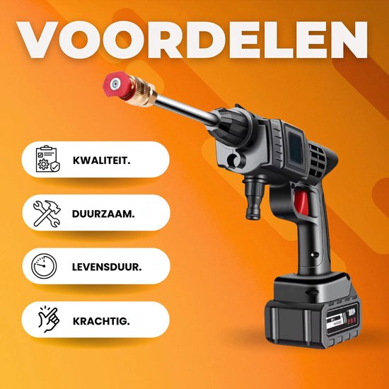 Draadloze Hogedrukreiniger PRO - 50 bar - Auto & Terrasreiniger - Hogedrukspuit - 20000mAh Accu - Zwart - Draagbare mobiele reiniger van Merkloos	 — afbeelding 4