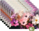 Napperons - 6 pièces - 45x30 cm - Set de table en plastique - Fleurs - Coloré - Bloom - Dessous de Assiettes - Décoration de table - Accessoires de décoration de table de Cuisine - Dessous de verre en Vinyl - Décoration de table