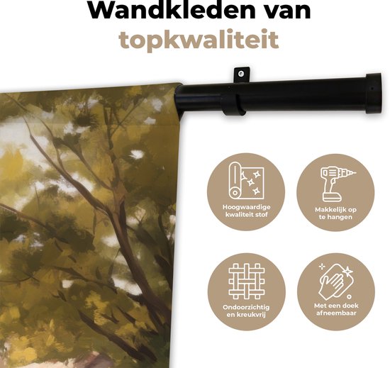 Tapisserie murale 90x120 cm - Tenture murale Maison - Bois - Fleurs - Tapisserie - Tapisseries