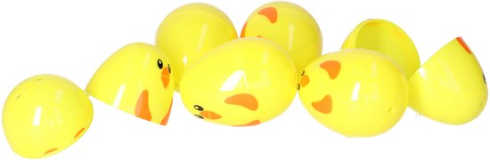 Home & Styling Vulbare hobby kunststof paaseieren - 8 cm - 24x stuks - kuikens geel - Paasdecoraties