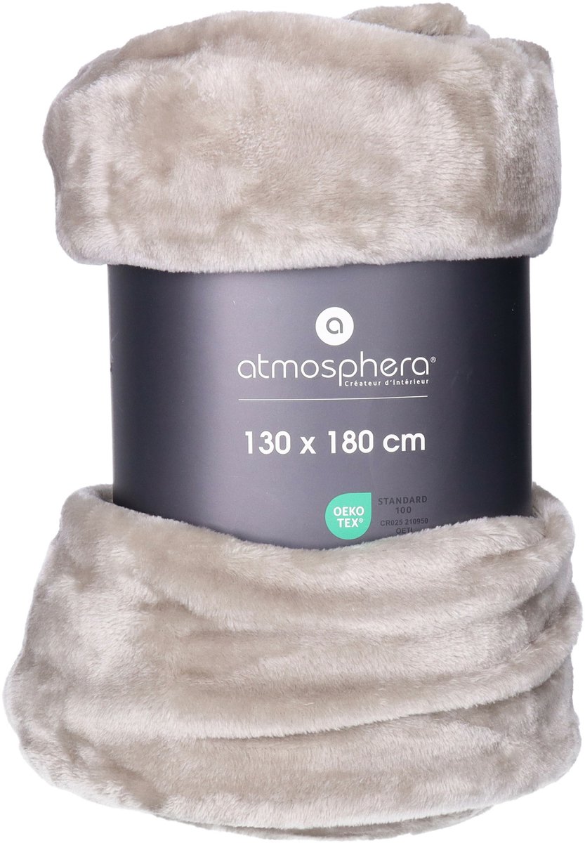 Atmosphera Plaid deken - lichtgrijs - polyester - 130 x 180 cm - Bankdeken - Fleece plaid