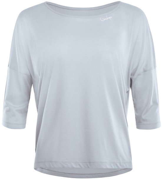 Lichtgrijs Winshape sportshirt met driekwartmouwen, voorkant met logo.