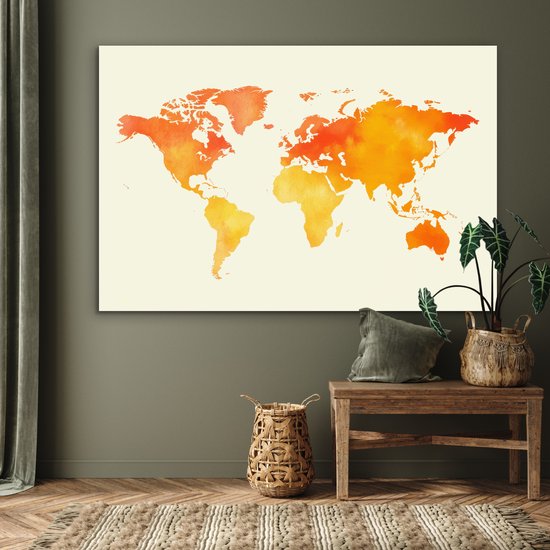 Tableau aluminium 180x120 cm - Décoration murale métal - Wereldkaart - Oranje - Coloré - Décoration murale métal salon - Décoration industrielle - Photo sur dibond - Accessoires industriels chambre