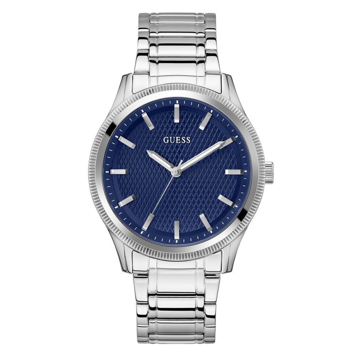 Guess Grijze RVS Horloge Met Blauwe Wijzerplaat