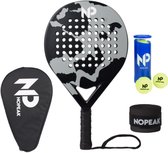 NOPEAK Padel racket Grijs – Padel - Inclusief Padel tas en Padel ballen – 100% Carbon Padelracket