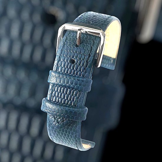 Bracelet de montre-bracelet-montre-20mm-bleu-imprimé-lézard-cuir-veau-souple-cuir-véritable-boucle-plate-acier-20mm