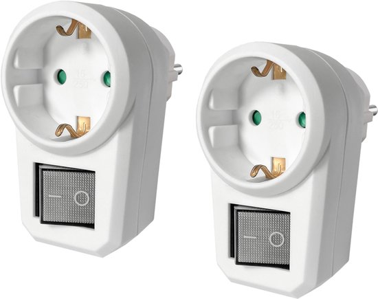 EcoSavers Doorvoerstekker met verlichte aan/uit schakelaar | Doordrukstekker Contactstekker | Set van 2 stuks | GS-keurmerk dubbelpolige schakeling