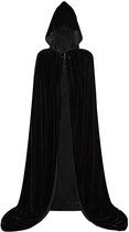 Luxe Zwarte Mantel met Capuchon - 170 cm - XXL - Muts - Volwassenen - Verkleden - Verkleedcape - Gothic - Fantasy - Dames - Heren - Unisex - Zwart