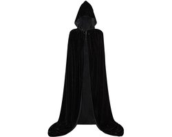 Luxe Zwarte Mantel met Capuchon - 170 cm - XXL - Muts - Volwassenen - Verkleden - Verkleedcape - Gothic - Fantasy - Dames - Heren - Unisex - Zwart