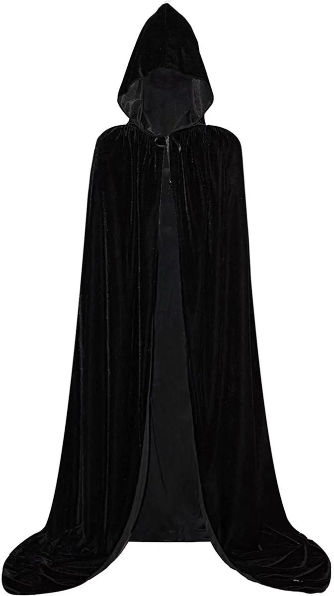 Luxe Zwarte Mantel met Capuchon - 170 cm - XXL - Zwart - Muts - Volwassenen - Verkleden
