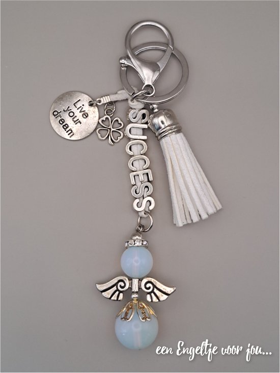 Geluksengeltje van edelsteen Opaliet - geluksengel sleutelhanger - gardian angel - geluksengel - Succes sleutelhanger