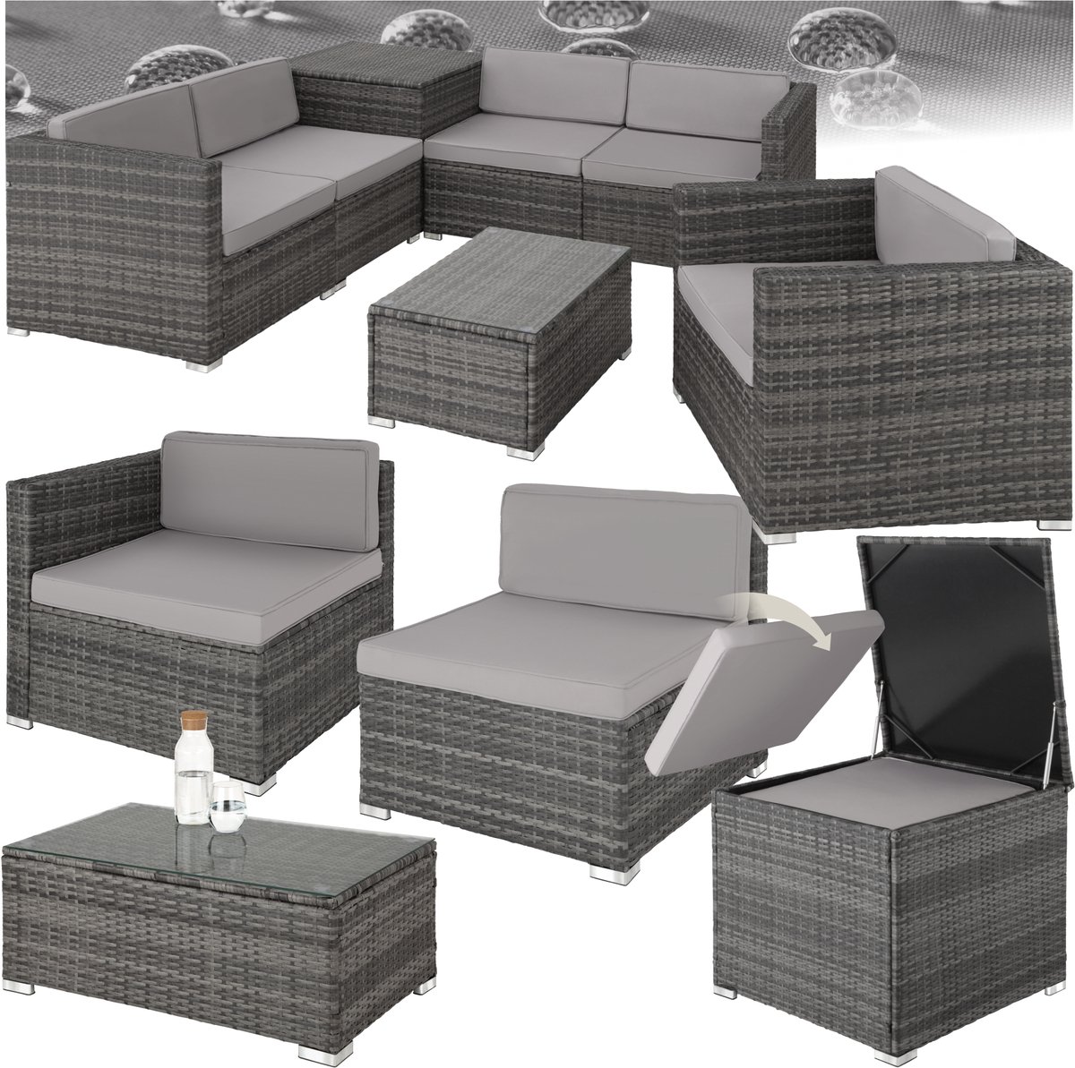 tectake-zitgroep Pisa-Wicker tuinset- met praktische opbergdoos voor kussens-grijs-403829