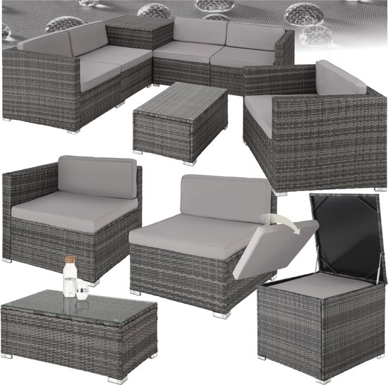 tectake-zitgroep Pisa-Wicker tuinset- met praktische opbergdoos voor kussens-grijs-403829