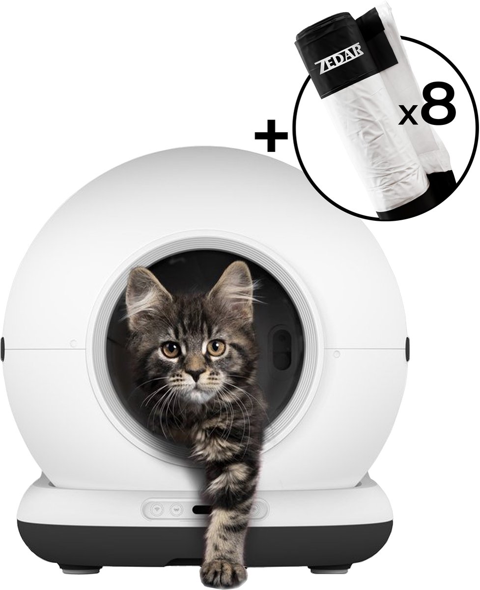 Bol.com Automatische Kattenbak - Zelfreinigende Kattenbak - Inclusief App - Met kattenbakmat en 8 rollen opvangzakjes - Zedar aanbieding