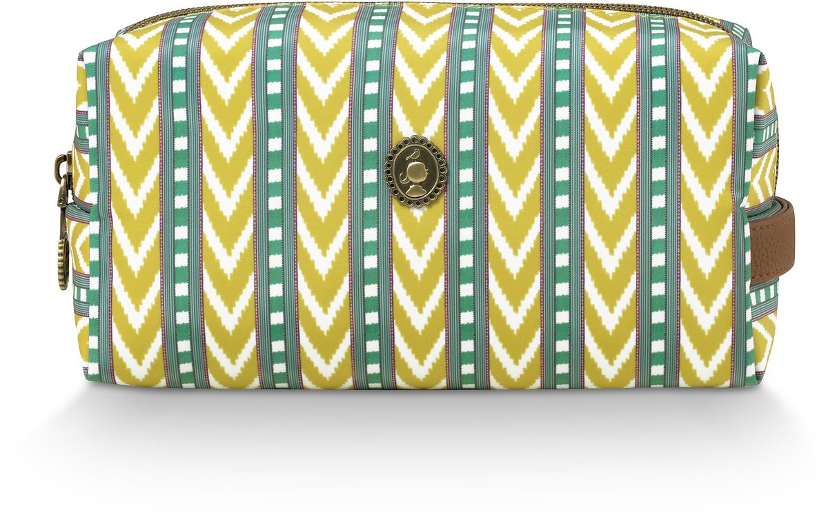 Pip Studio - Coco Make up tasje - Toilettas dames - Voor make-up - Samba Stripe Limoen - 21.5x10x10.5cm