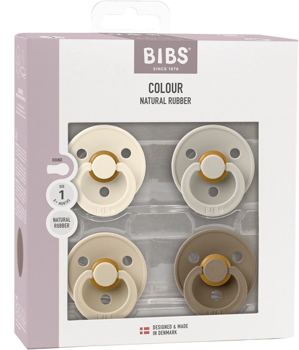 Goedkoopste BiBs Colour Fopspeen - Rond - 4 Stuks - 0-6 Mnd - Ivory/Sand/Vanilla/Dark Oak