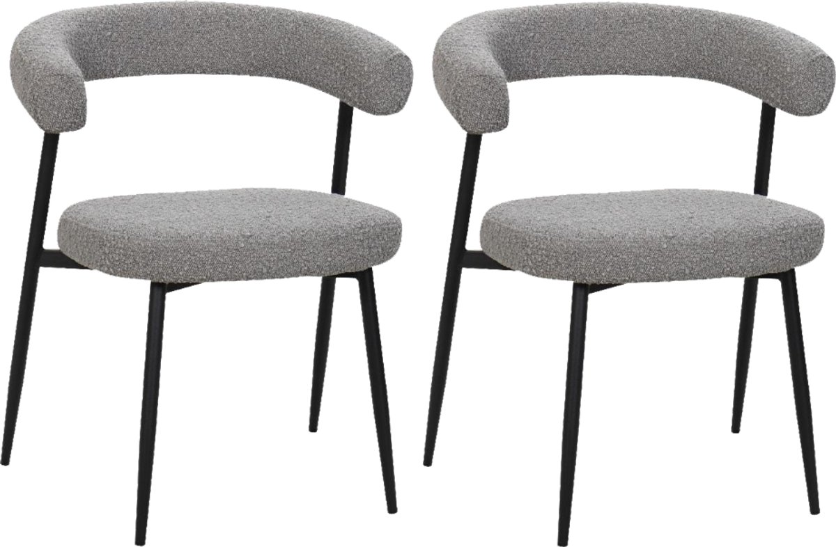 BukkitBow Eetkamerstoel / Keukenstoel - Geschikt als Make-up Stoel - Chenille Stof & Metalen Onderstel - Open Design - Grijs - 2 Stuks