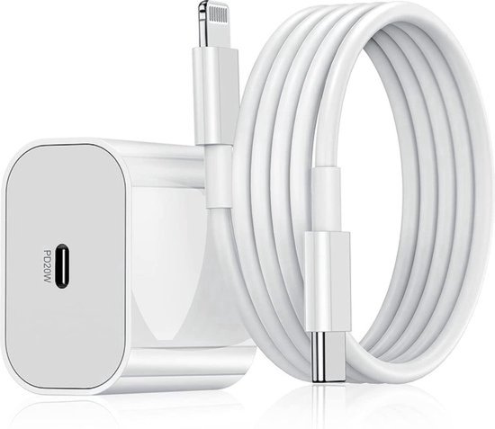 Snellader geschikt voor iPhone 14 & iPad Pro - 20W Snellader - USB-C Snellader met 1 Meter Lightning Kabel - Oplaadkabel