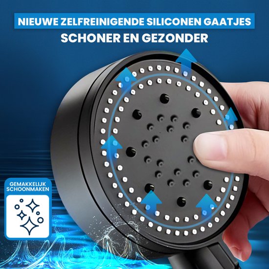 DoucheSet - Douchekop met Slang, Houder & Badmuts/Douchemuts - Waterbesparend – Hoge druk – Regendouche - Zwart Mat