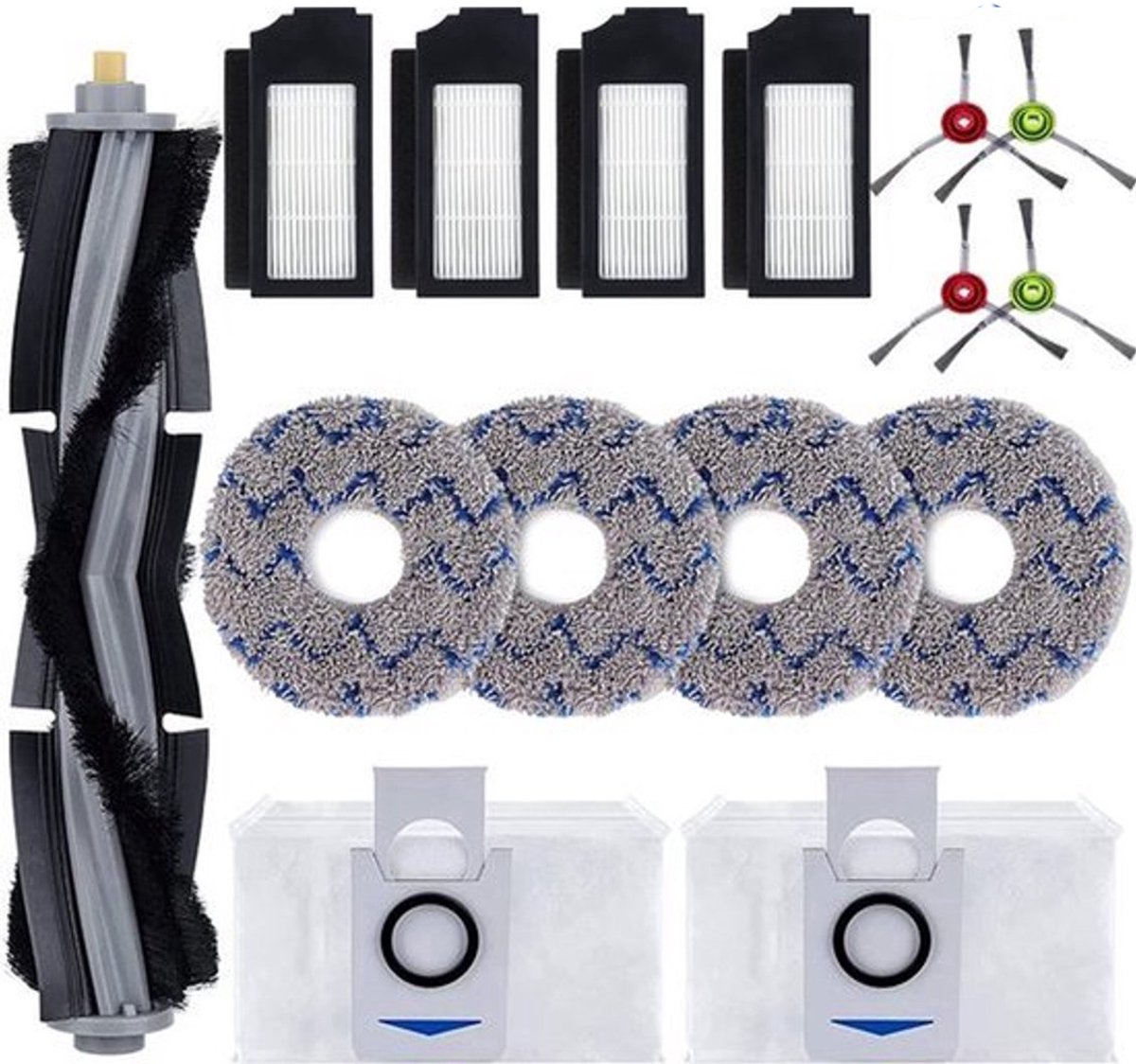 15 stuks accessoireset geschikt voor Ecovacs DEEBOT X1 Omni X1 Turbo X1 Plus stofzuigerrobot, hoofdborstel, zijborstel, filter bodemzak voor stofzuiger, borstel, wisdoek, reserveonderdelen