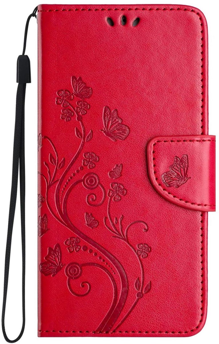 Mobigear Telefoonhoesje geschikt voor Samsung Galaxy A56 Hoesje | Mobigear Flowers Bookcase Portemonnee | Pasjeshouder voor 2 Pasjes | Telefoonhoesje voor Pinpas / OV Kaart / Rijbewijs - Rood