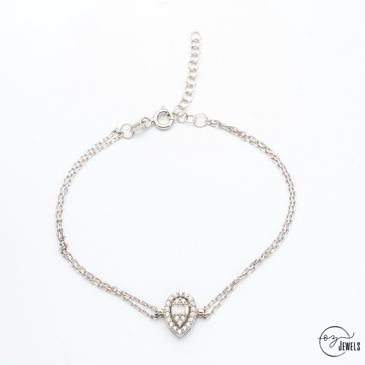 OZ Jewels Tweedradige Zilveren Zirkonium Armband met Druppelvormige Diamant - Accessoires - Liefdessieraden - Dames Armband - Valentijnsdag - Cadeau - Moederdag - Armband Meisje - Sieraden Dames - In mooie geschenkverpakking