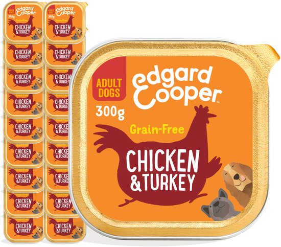 18x Edgard & Cooper Kuipje Honden Natvoer Hondenvoer Kip - Kalkoen 300 gr