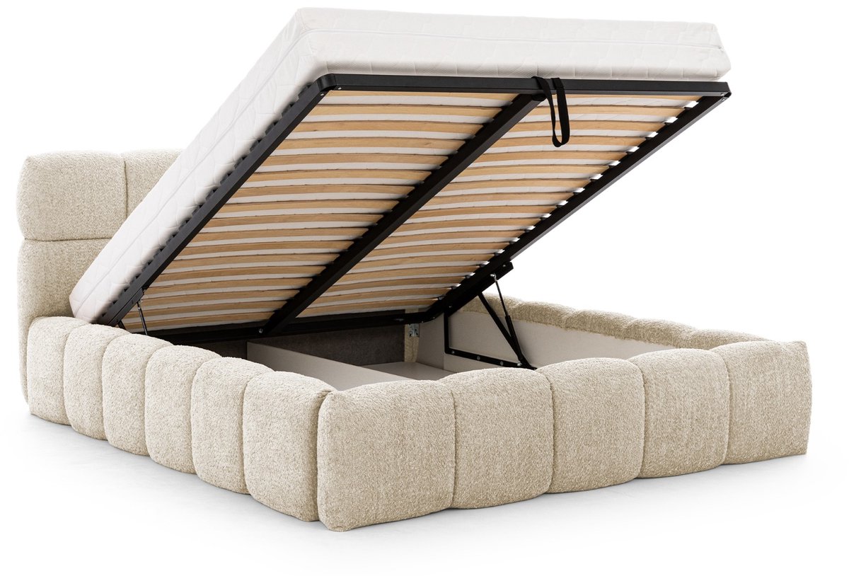 Bed sorano- 160X200- boxspring bed met opbergruimte- zonder matras- beige taupe teddy bouclé stof thumbnail 3