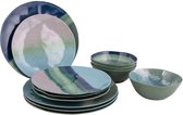 Bo-Camp - Servies - Halo - Blauw/Groen - 12 Stuks