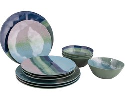 Bo-Camp - Servies - Halo - Blauw/Groen - 12 Stuks